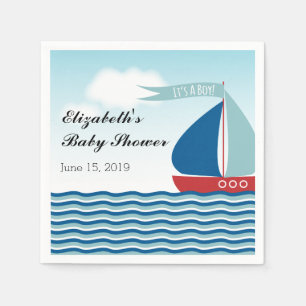 Guardanapo De Papel Barco à Vela na Água É um Menino Chá de Bebê Náuti