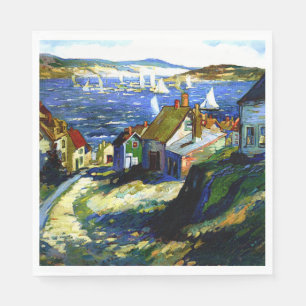 Guardanapo De Papel Barcos à vela pelo porto, pintura de arte