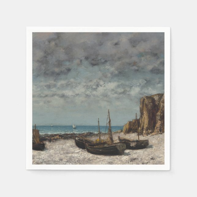 Guardanapo De Papel Barcos em praia, Etretat - Gustave Courbet (Frente)