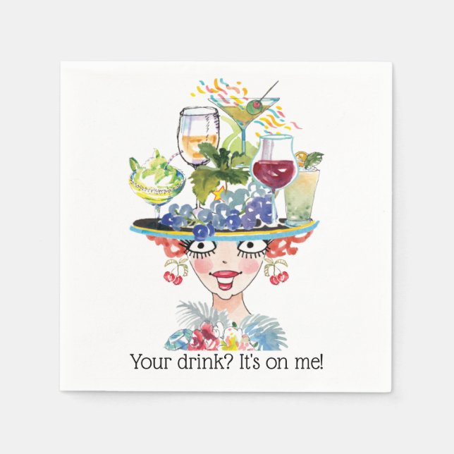 Guardanapo De Papel Barmaid Lady Funny Face Papel Coquetel Napkin (Frente)