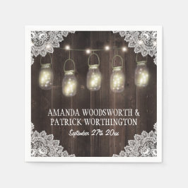 Guardanapo De Papel Barn Wood e Lace Mason Jar Wedding Napkins