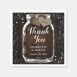 Guardanapo De Papel Barn Wood Mason Jar Dois Corações Obrigado Casamen