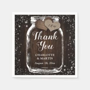 Guardanapo De Papel Barn Wood Mason Jar Dois Corações Obrigado Casamen