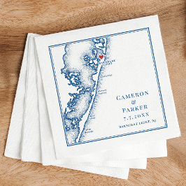 Guardanapo De Papel Barnegat Light NJ Map Navy Elegant Wedding