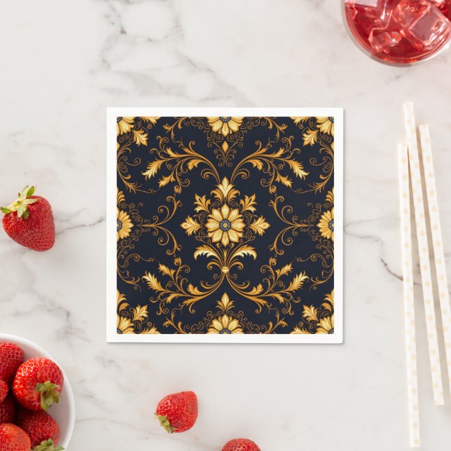Guardanapo De Papel "Barockes Ornament-Muster in Gold und Schwarz" Dec (Insitu)