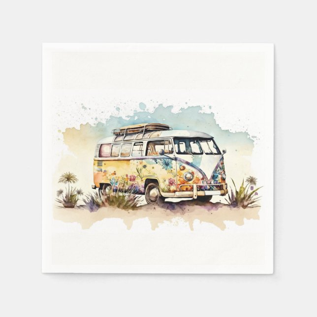 Guardanapo De Papel Barramento Hippie Da Coluna De Água Retroativa Com (Frente)