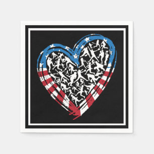 Guardanapo De Papel Baseball Softball - American Flag Heart