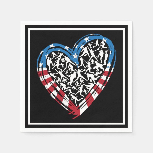 Guardanapo De Papel Baseball Softball - American Flag Heart (Frente)