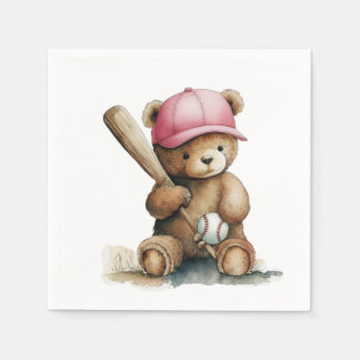 Guardanapo De Papel Baseball Teddy Pink Hat Bat Ball Baby Girl