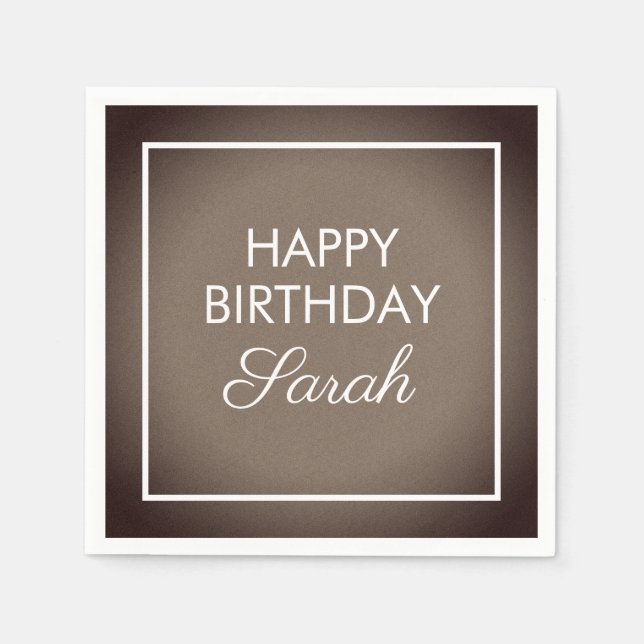 Guardanapo De Papel Básico Marrom Branco Feliz Aniversário (Frente)
