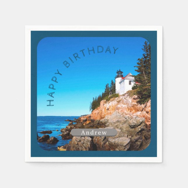 Guardanapo De Papel Bass Harbour Lighthouse Birthday Acadia NP (Frente)