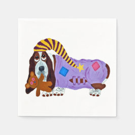 Guardanapo De Papel Basset Hound in PJs with teddy bear