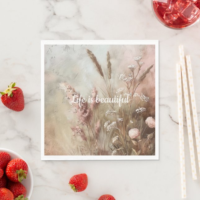 Guardanapo De Papel Bastante Chic Bege Rosa Boho Floral (Insitu)