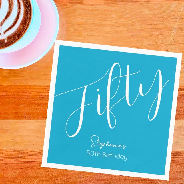Guardanapo De Papel Bastante moderno Script Aqua Blue 50º aniversário (Criador carregado)