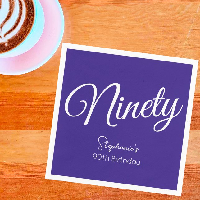 Guardanapo De Papel Bastante Moderno Script Purple 90 Birthday (Criador carregado)