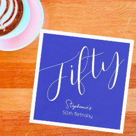 Guardanapo De Papel Bastante Moderno Script Real Azul 50º Aniversário