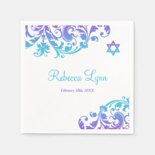 Guardanapo De Papel Bastão roxo elegante Mitzvah do Flourish da