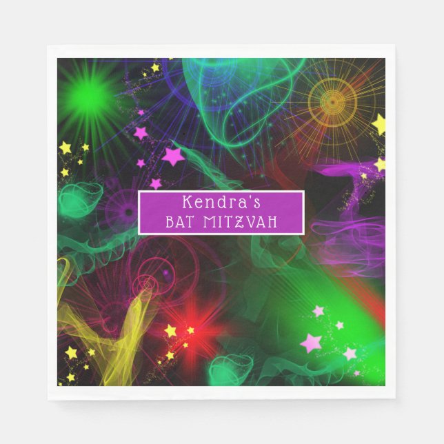 Guardanapo De Papel Bat/Bar Mitzvah Pintura Neon em Espalhamento   (Frente)
