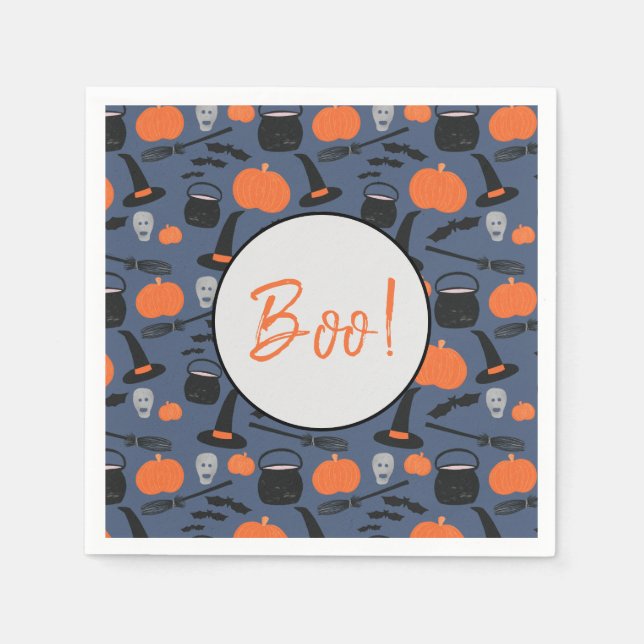 Guardanapo De Papel Bat da Bruxa de Halloween Boo Broomstick (Frente)