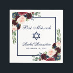 Guardanapo De Papel Bat Mitzvah Burgundy Blue Floral<br><div class="desc">Bat Mitzvah Watercolor Burgundy Marsala Blue Papel Floral Napkin</div>