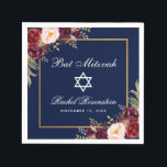 Guardanapo De Papel Bat Mitzvah Burgundy Floral Dourado<br><div class="desc">Bat Mitzvah Watercolor Burgundy Marsala Papel Dourado Floral Napkin</div>