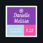 Guardanapo De Papel Bat Mitzvah Color Block Personalizou Napkins<br><div class="desc">Colorida e divertida! Personalize usando o formulário modelo.</div>