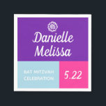 Guardanapo De Papel Bat Mitzvah Color Block Personalizou Napkins<br><div class="desc">Colorida e divertida! Personalize usando o formulário modelo.</div>