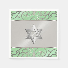 Guardanapo De Papel Bat Mitzvah Elegante Mint Green Silver Filigree