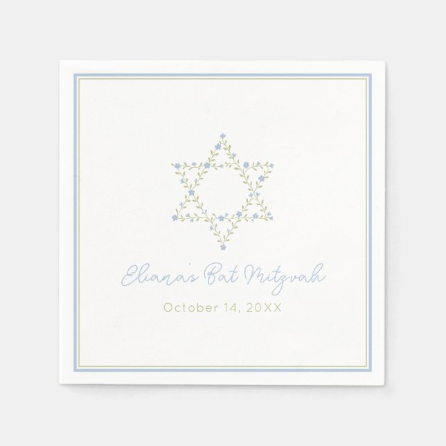 Guardanapo De Papel Bat Mitzvah Jewish Star de David Elegant Floral (Frente)