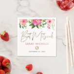 Guardanapo De Papel Bat Mitzvah Pink Floral Watercolor Script Dourado<br><div class="desc">Tenha orgulho, alegria e mostre este marco do seu Bat Mitzvah favorito! Celebre com este incrível, moderno, na moda, guardanapo de papel personalizado. Uma aquarela floral chica, elegante, cor-de-rosa e pêssego com uma tipografia falsa de folha de ouro, Estrela de David e rosa de cinza poeirenta moderna e serif tipo...</div>