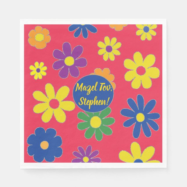 Guardanapo De Papel Bat ou Bar Mitzvah Napkin Flor (Frente)