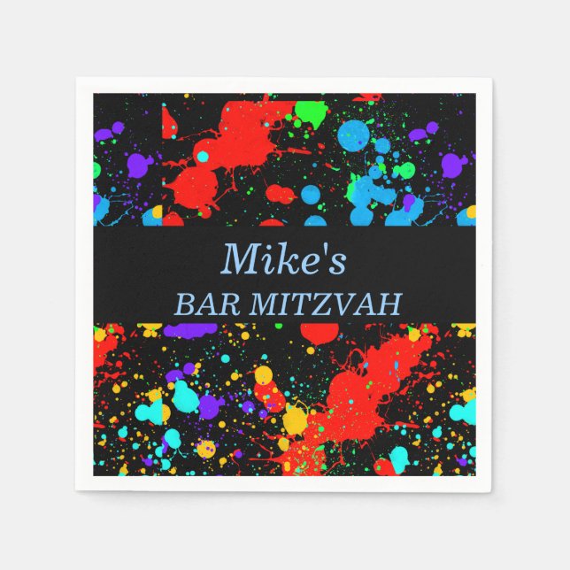 Guardanapo De Papel Bat Personalizado/Bar Mitzvah, Paint Splatter (Frente)