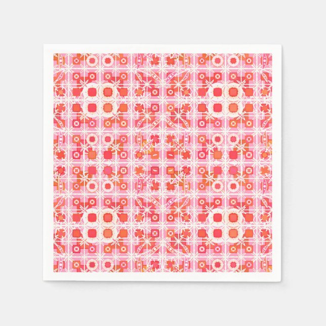 Guardanapo De Papel Batik Tribal - morango rosa e vermelho (Frente)