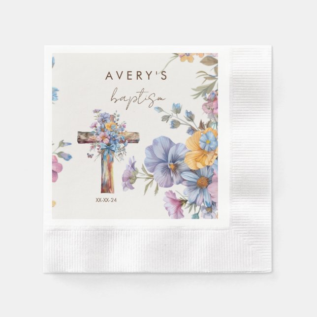 Guardanapo De Papel Batismo botânico na moda (Frente)