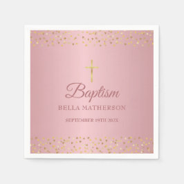 Guardanapo De Papel Batismo Christening Rosa Dourado Hearts