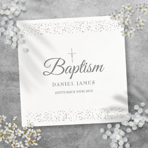 Guardanapo De Papel Batismo com Poeira de Estrelas Prateada