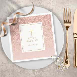 Guardanapo De Papel Batismo Cristandade Brilho em Rosa Dourado