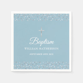 Guardanapo De Papel Batismo Cristão Corações de Prata Modernos 