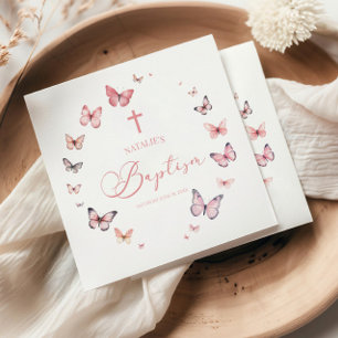 Guardanapo De Papel Batismo da borboleta rosa macia elegante