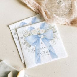 Guardanapo De Papel Batismo de Bebê Menino com Arco Azul de Eucalipto