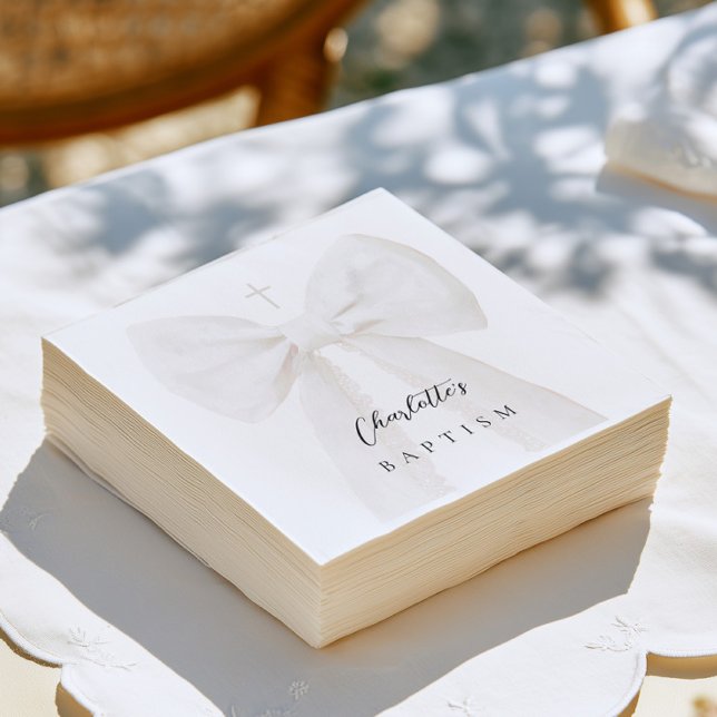 Guardanapo De Papel Batismo de Laço Branco Elegante (Criador carregado)