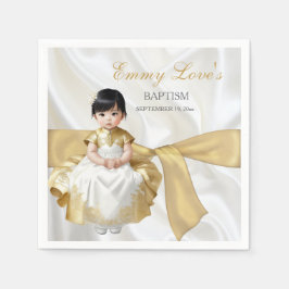 Guardanapo De Papel Batismo de Menina Christening Branco & Dourado