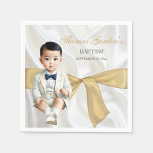 Guardanapo De Papel Batismo de Menino Asiático com Branco e Dourado