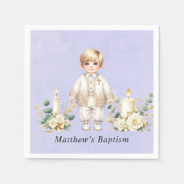 Guardanapo De Papel Batismo De Menino De Aquarela Puro E Leve