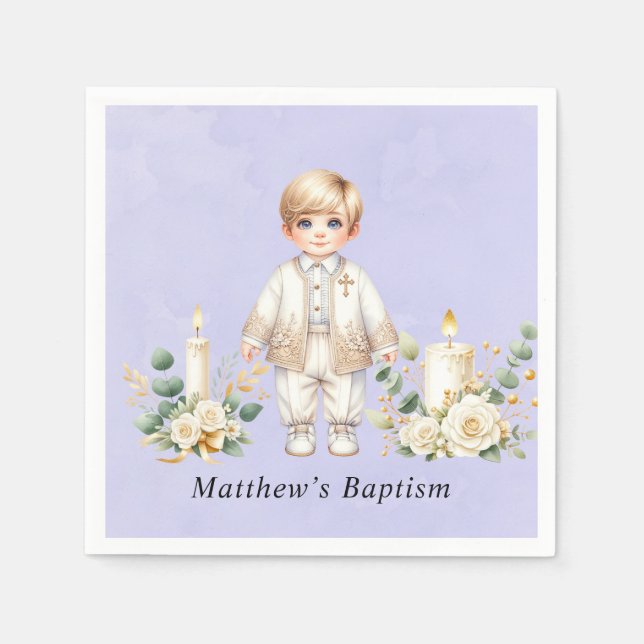 Guardanapo De Papel Batismo De Menino De Aquarela Puro E Leve (Frente)