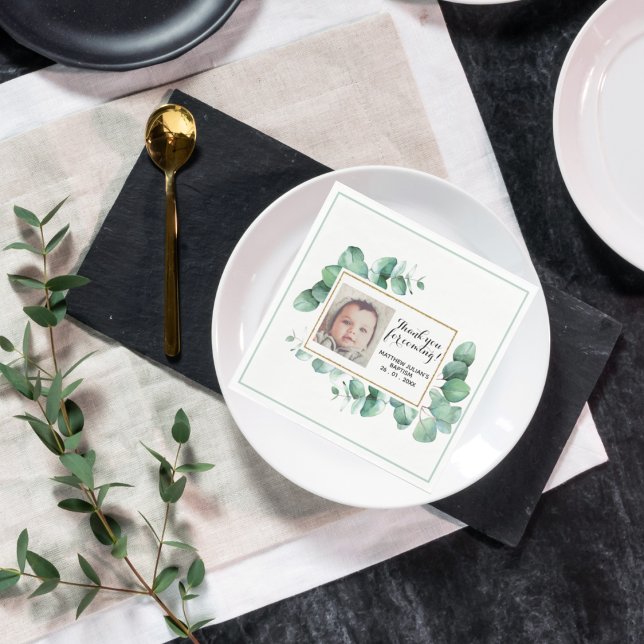 Guardanapo De Papel Batismo Eucalyptus Greenery Christening Obrigado (Criador carregado)