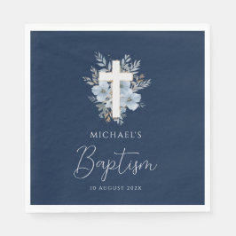 Guardanapo De Papel Batismo floral azul-marinho