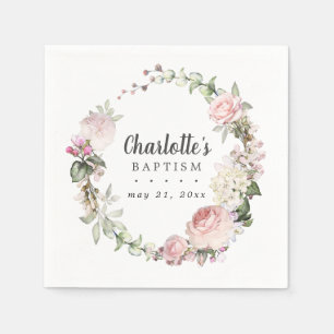 Guardanapo De Papel Batismo Floral Branco e Rosa Rústico