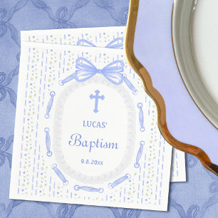 Guardanapo De Papel Batismo Floral do Frame de Fita de Arco Azul