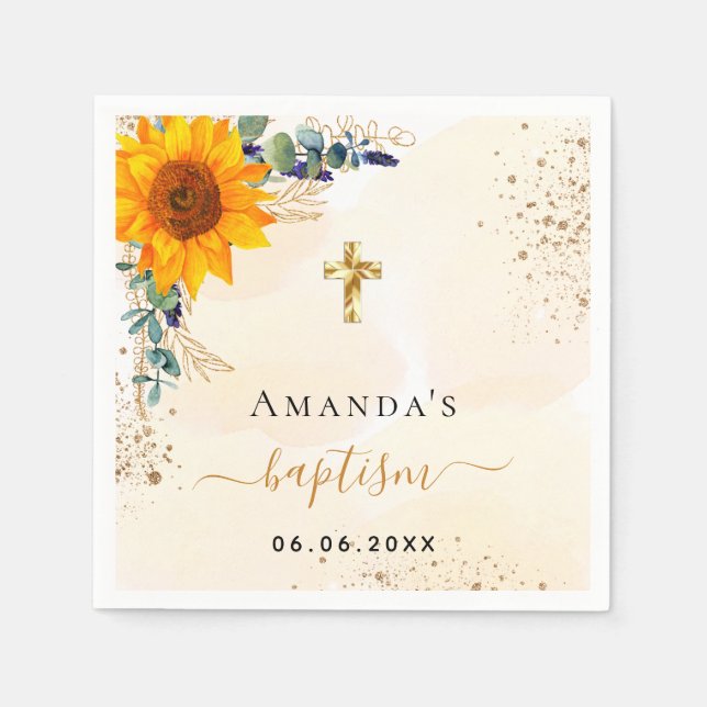 Guardanapo De Papel Batismo girassol eucalipto verde (Frente)